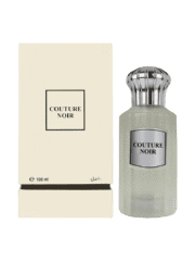 Couture Noir perfume by Ahmed Al Maghribi in a sleek glass bottle with silver cap.