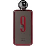 Rebel by Afnan 9PM perfume bottle with sleek design and deep red color.