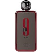 Rebel by Afnan 9PM perfume bottle with sleek design and deep red color.