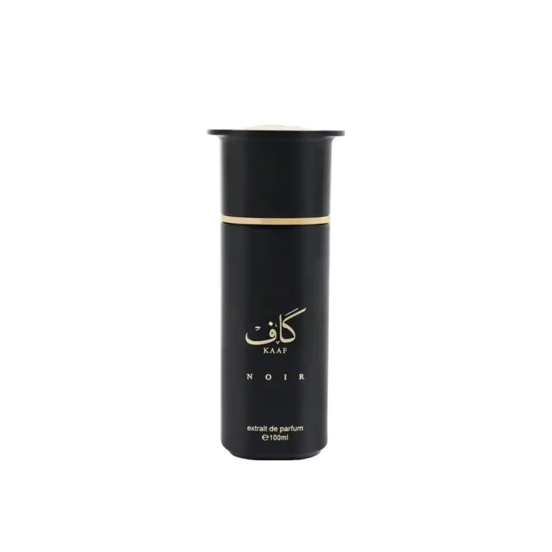 Kaaf Noir perfume bottle by Ahmed Al Maghribi, luxury fragrance for men and women.