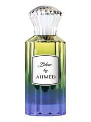 Elegant Blue perfume bottle by Ahmed Al Maghribi with a colorful gradient design.