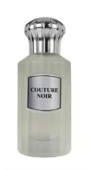 Couture Noir perfume bottle with silver cap, luxury fragrance for women.
