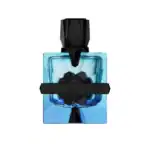 Elegant blue perfume bottle with black accents, showcasing the Magnetiq fragrance by Aromtix X Frenc.