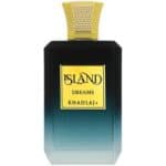 Island Dreams by Khadlaj 100ml perfume bottle with gradient blue and black design.