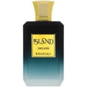 Island Dreams by Khadlaj 100ml perfume bottle with gradient blue and black design.