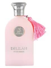 Delilah perfume bottle with pink color and tassel, 100ml size.