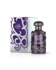 Elegant Pinnace perfume bottle with purple accents and ornate cap.