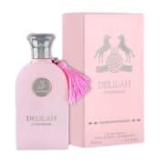 Delilah perfume bottle with pink packaging and tassel, for women.