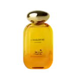 Elegant yellow perfume bottle with gold cap for Gigglepuff by Hekayat Attar.