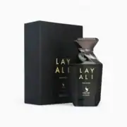 Elegant Layali Oud Blend perfume bottle with black packaging, luxurious scent, and premium quality.
