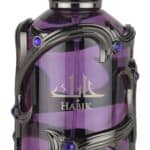 Elegant Pinnace perfume bottle with intricate black and purple design.