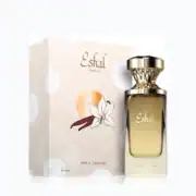 Elegant Eshal Vanilla perfume bottle with floral packaging.