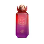 Elegant Elysia perfume bottle with a red and purple gradient design, featuring a gold cap.