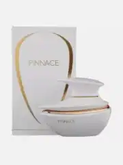 Elegant Pinnace perfume bottle with white and gold accents.