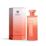 Perfume bottle and box for Pesca by Reef, 200ml, with a sleek peach design.