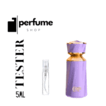 Elegant purple perfume bottle with gold accents, perfect for women.