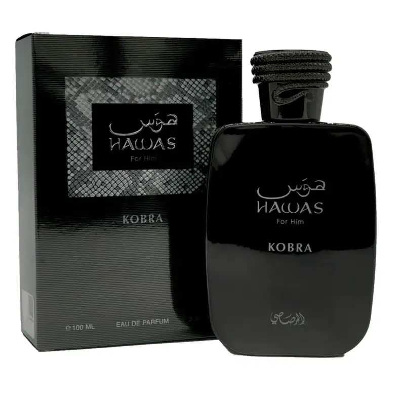 Hawaas Kobra men's perfume bottle with packaging, luxury fragrance.