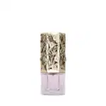 Elegant floral perfume bottle with gold accents.