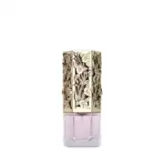 Elegant floral perfume bottle with gold accents.