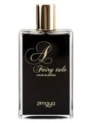 Elegant perfume bottle featuring Fairy Tale extrait de parfum by Zimaya, with a sleek black and gold.