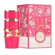 Yara Candy by Lattafa 100ml perfume bottle with pink packaging.