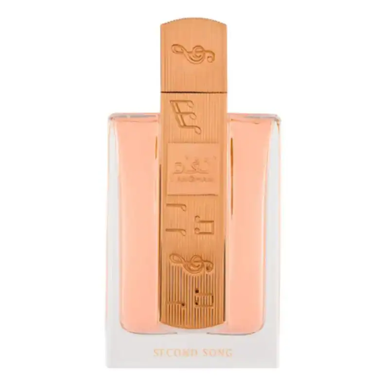 Elegant perfume bottle with wooden cap for Lattafa Second Song 100ML. Perfect for stylish fragrance.