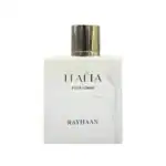 Elegant Italy Pour Homme Rayhaan 100ml fragrance in a sleek white bottle with silver cap.