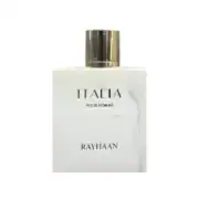 Elegant Italy Pour Homme Rayhaan 100ml fragrance in a sleek white bottle with silver cap.